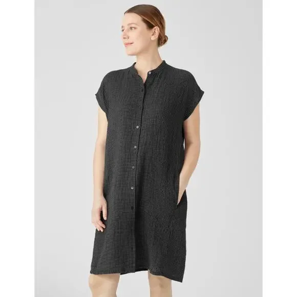chinese dress ladies Eileen Fisher Organic Linen Mandarin Collar Dress – BLU'S main image 0